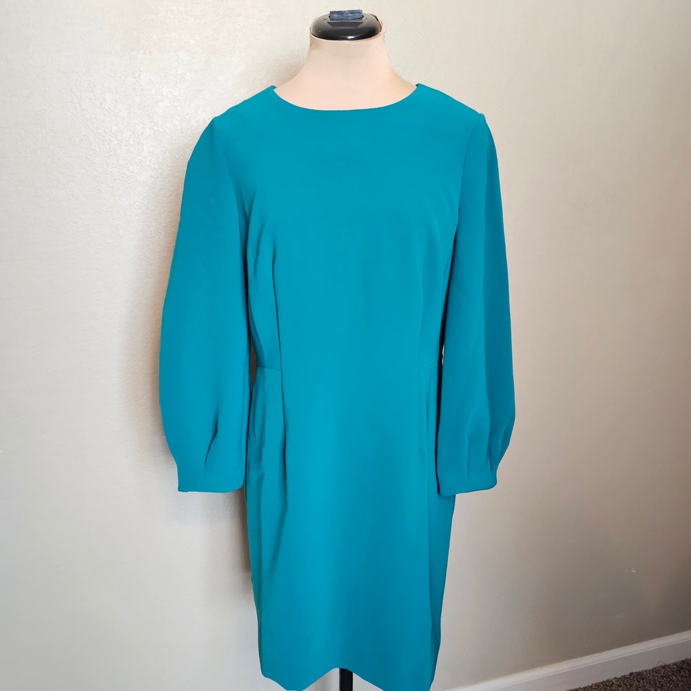 NWT Ann Taylor Womens Teal Blue‎ Green Lantern Sleeve Sheath Dress Size 6
